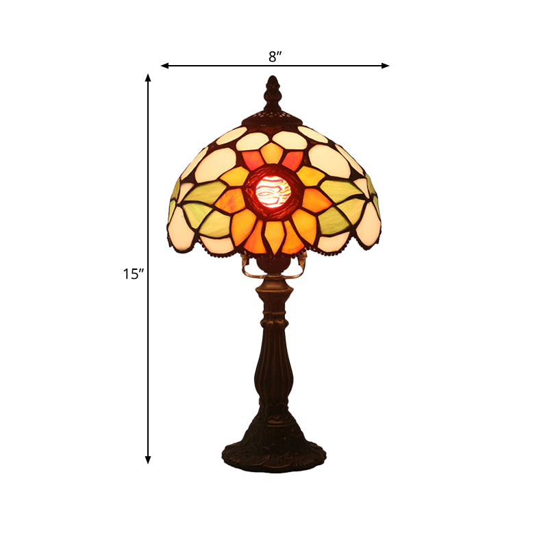 Victorian Stained Glass Dome Table Lamp: Bronze Night Light With Sunflower Pattern