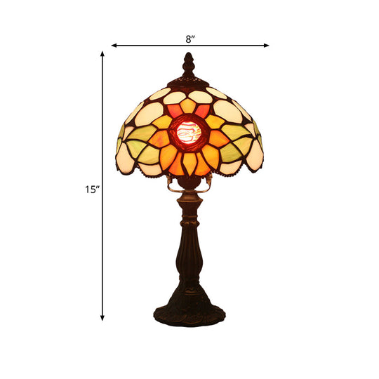 Victorian Stained Glass Dome Table Lamp: Bronze Night Light With Sunflower Pattern