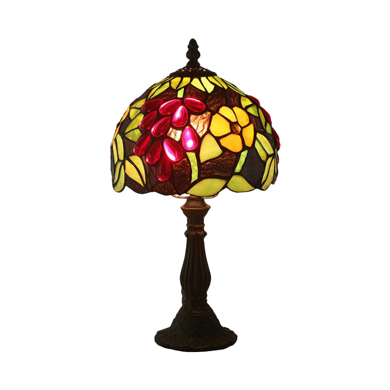 Dome-Shaped Tiffany Nightstand Lamp With Grape Patterned Cut Glass - Yellow/Green 1 Head Night Light