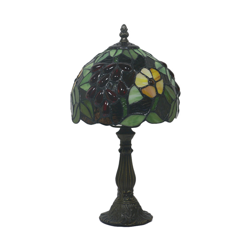 Dome-Shaped Tiffany Nightstand Lamp With Grape Patterned Cut Glass - Yellow/Green 1 Head Night Light