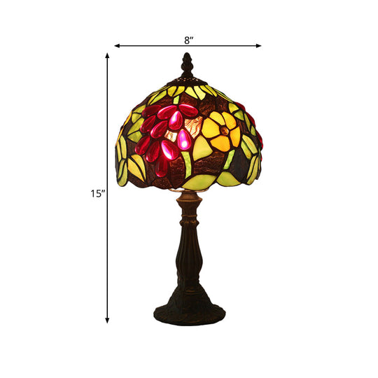 Dome-Shaped Tiffany Nightstand Lamp With Grape Patterned Cut Glass - Yellow/Green 1 Head Night Light