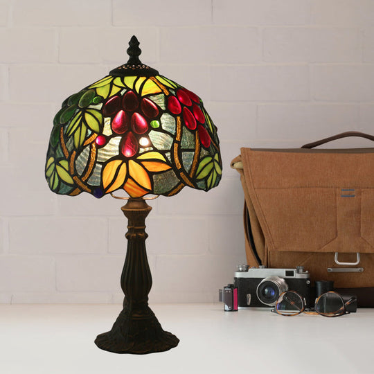 Dome-Shaped Tiffany Nightstand Lamp With Grape Patterned Cut Glass - Yellow/Green 1 Head Night Light