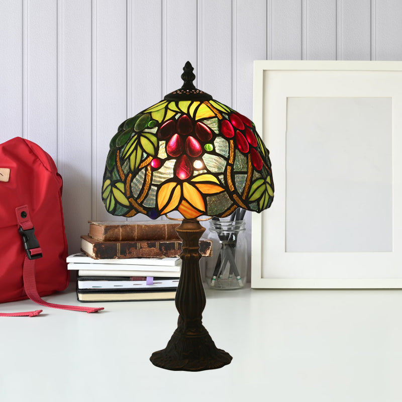 Dome-Shaped Tiffany Nightstand Lamp With Grape Patterned Cut Glass - Yellow/Green 1 Head Night Light