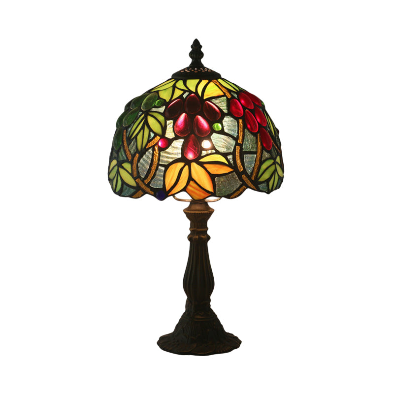 Dome-Shaped Tiffany Nightstand Lamp With Grape Patterned Cut Glass - Yellow/Green 1 Head Night Light