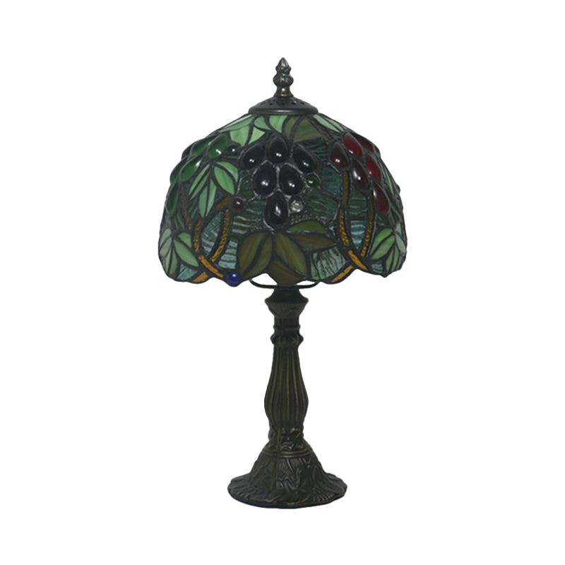 Dome-Shaped Tiffany Nightstand Lamp With Grape Patterned Cut Glass - Yellow/Green 1 Head Night Light