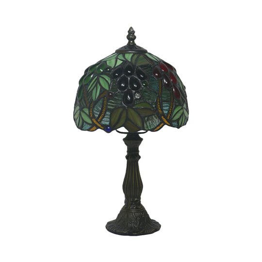 Dome-Shaped Tiffany Nightstand Lamp With Grape Patterned Cut Glass - Yellow/Green 1 Head Night Light