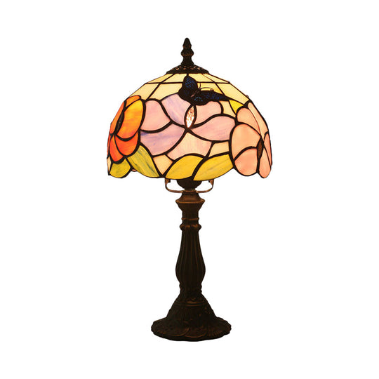 Mediterranean Bronze Hand-Cut Glass Bedside Lamp With Petal Pattern