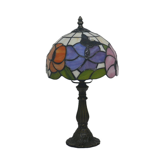 Mediterranean Bronze Hand-Cut Glass Bedside Lamp With Petal Pattern