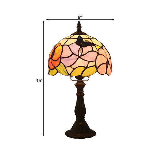 Mediterranean Bronze Hand-Cut Glass Bedside Lamp With Petal Pattern