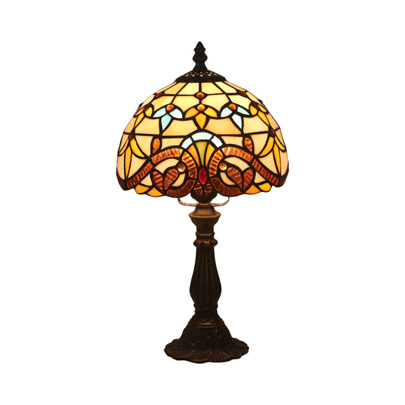 Tiffany Art Glass Night Lamp - Bowl Shaped Stained Table Lighting In Yellow/Blue