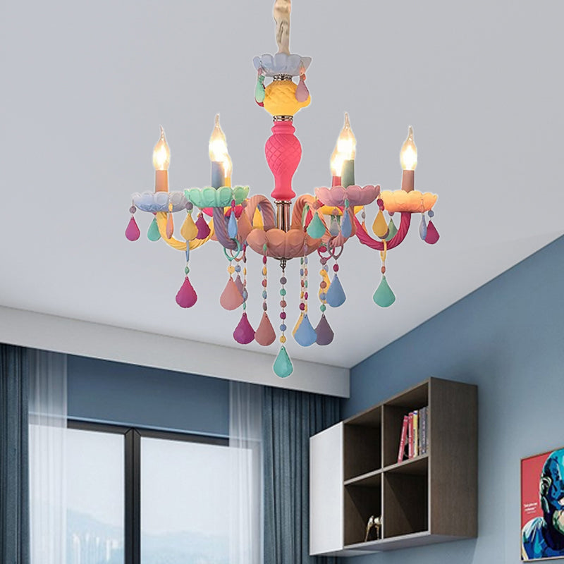 Crystal Decorated Kids Chandelier: Multi-Color Hanging Light For Kindergarten 6 /