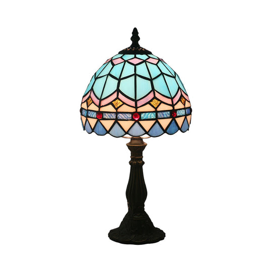 Tiffany Art Glass Night Lamp - Bowl Shaped Stained Table Lighting In Yellow/Blue