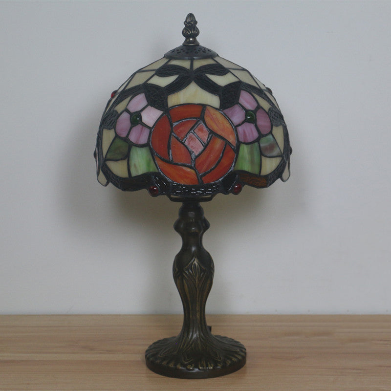 Victorian Rose Patterned 1 Head Desk Lamp In Bronze With Cut Glass Dome Shade