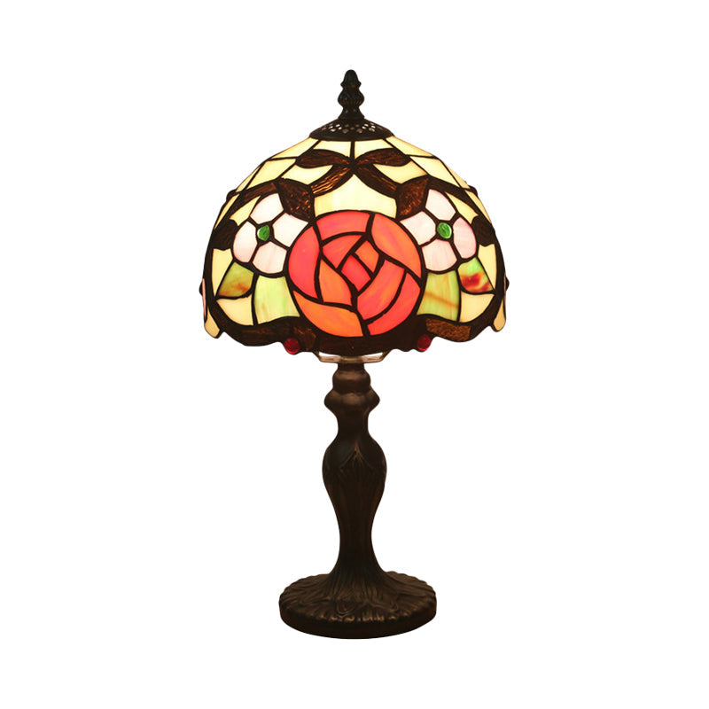 Victorian Rose Patterned 1 Head Desk Lamp In Bronze With Cut Glass Dome Shade