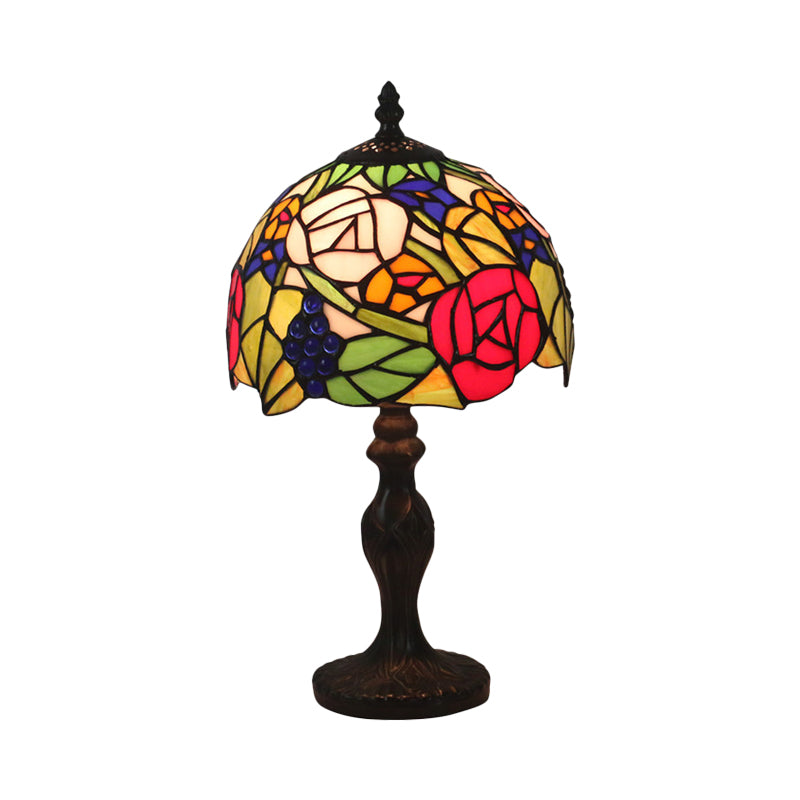 Tiffany Style 1-Light Bronze Stained Glass Night Lamp With Rose Pattern