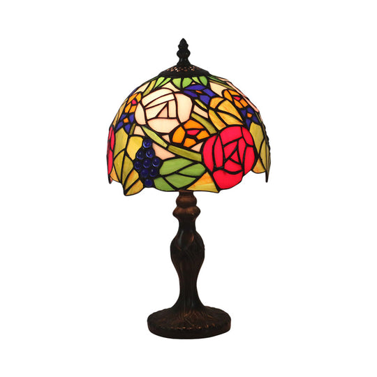 Tiffany Style 1-Light Bronze Stained Glass Night Lamp With Rose Pattern