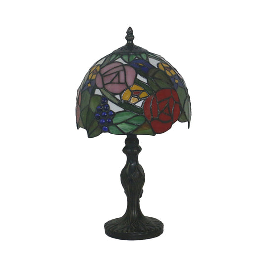 Tiffany Style 1-Light Bronze Stained Glass Night Lamp With Rose Pattern