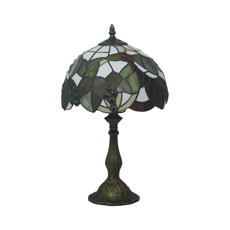 Tiffany Style Stained Glass Desk Light With Bronze Leaf And Fruit Pattern - Bowl Shape 1-Head Night