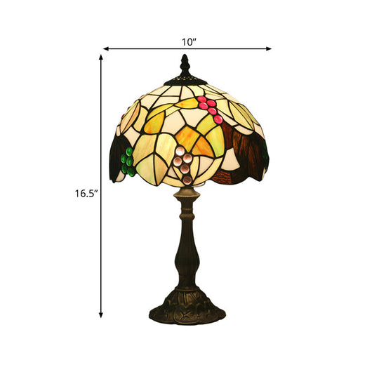 Tiffany Style Stained Glass Desk Light With Bronze Leaf And Fruit Pattern - Bowl Shape 1-Head Night