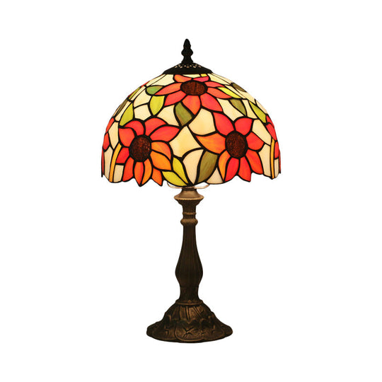 Victorian Bronze Sunflower Pattern Night Light With Glass Shade - Bedside Lighting