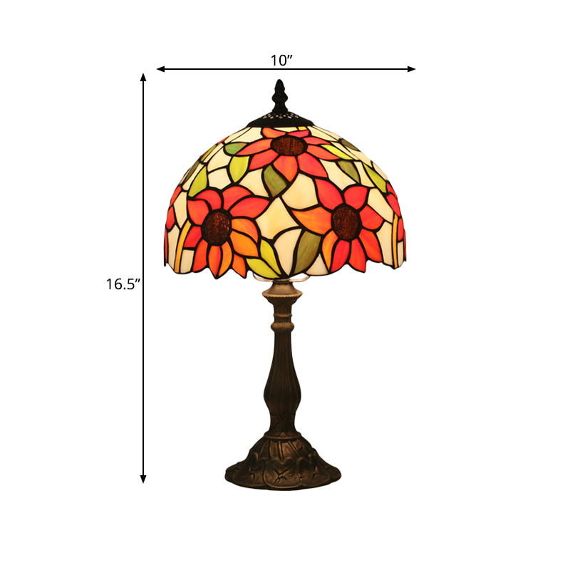 Victorian Bronze Sunflower Pattern Night Light With Glass Shade - Bedside Lighting