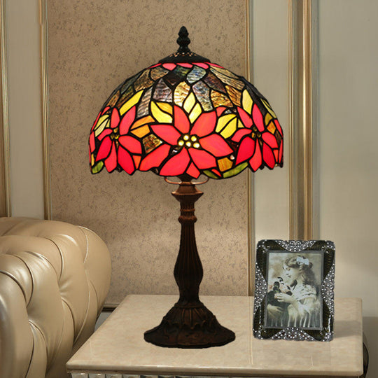 Bowled Beauty: Mediterranean Flower Patterned Desk Lamp In Bronze