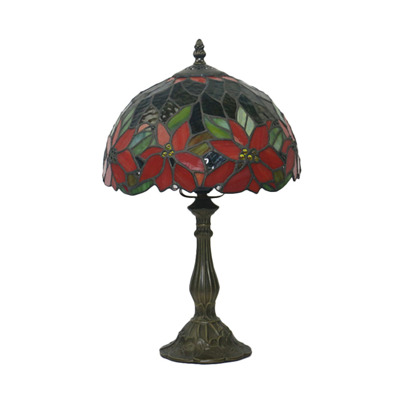 Bowled Beauty: Mediterranean Flower Patterned Desk Lamp In Bronze