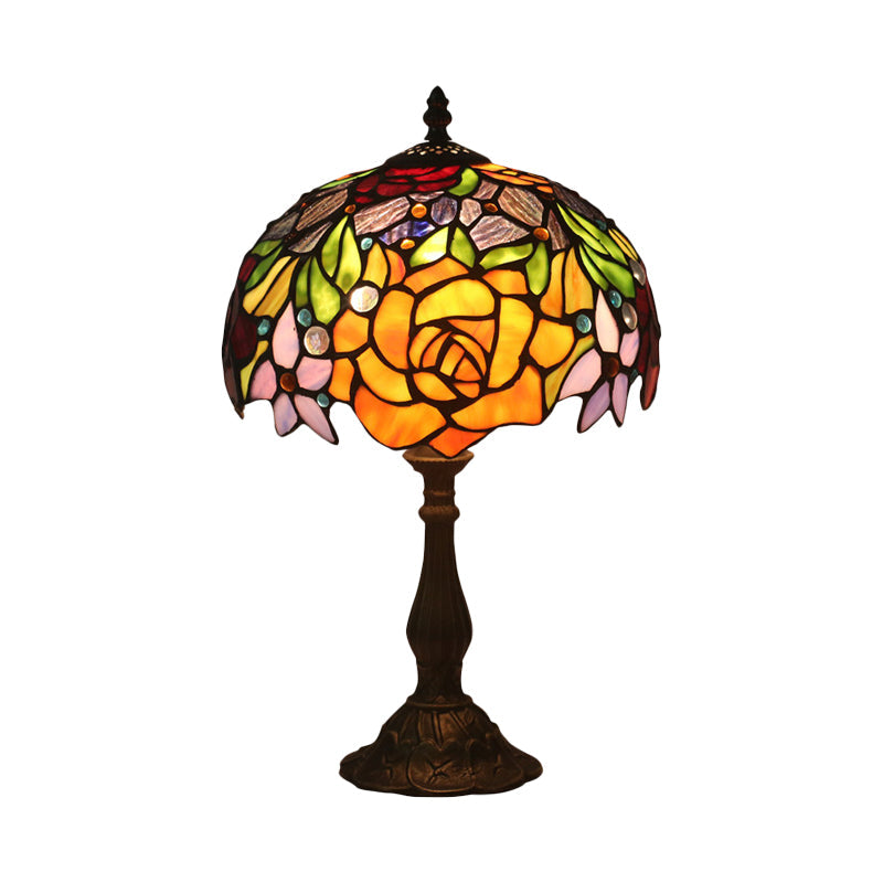 Bronze Night Light Rose: Stained Glass Table Lamp With Baroque Style - Bedroom Lighting