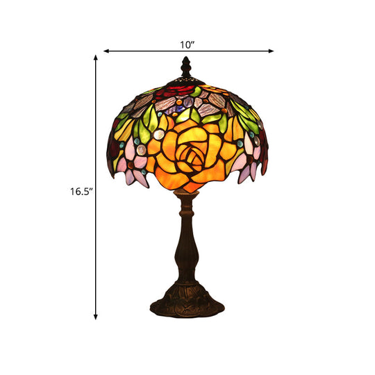 Bronze Night Light Rose: Stained Glass Table Lamp With Baroque Style - Bedroom Lighting