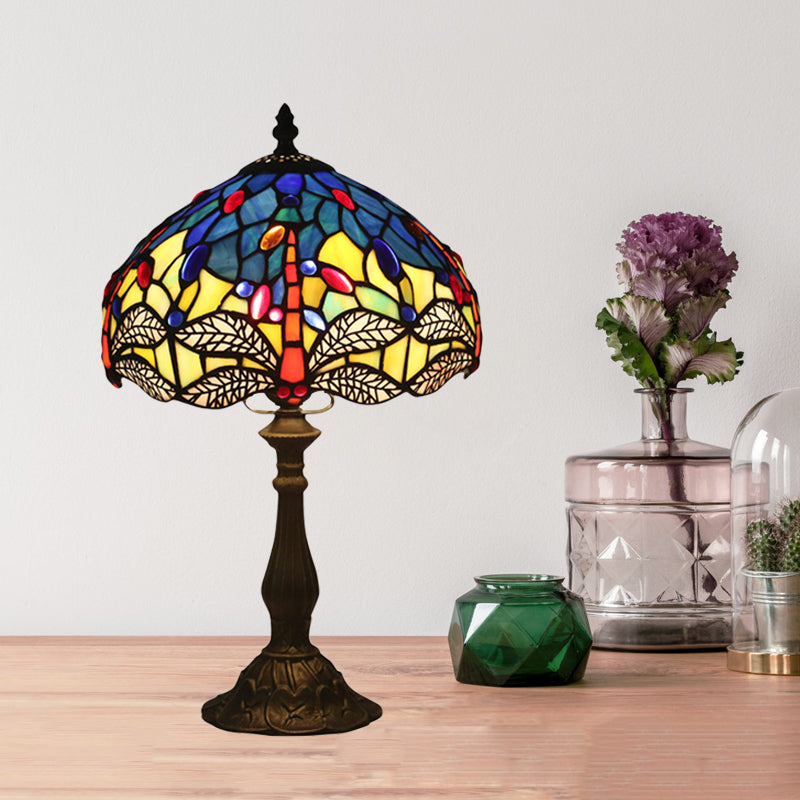 Baroque Dragonfly Task Lamp - Hand Cut Glass Night Table Light With Bronze Finish For Bedroom