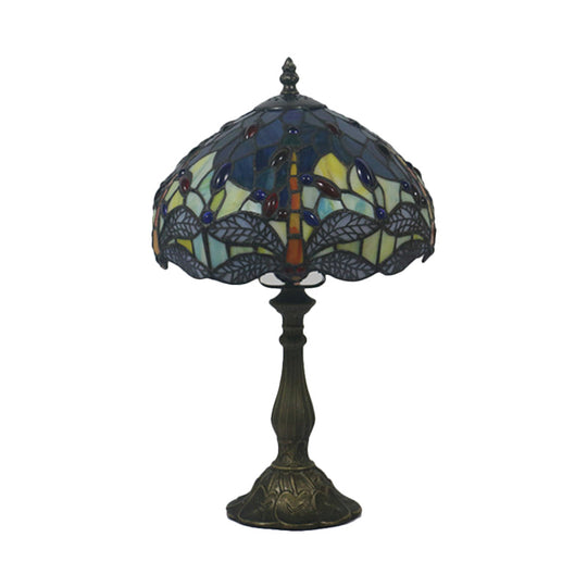 Baroque Dragonfly Task Lamp - Hand Cut Glass Night Table Light With Bronze Finish For Bedroom