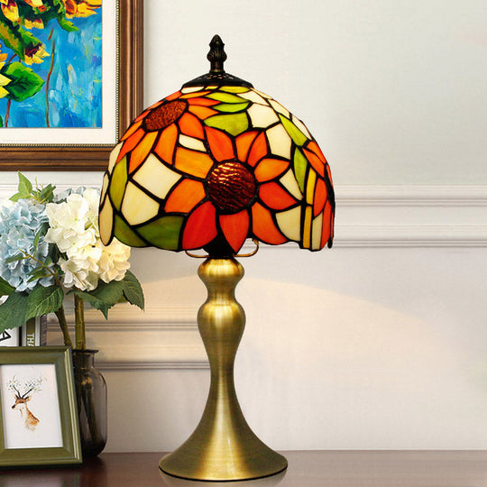 Sunflower Stained Glass Tiffany Table Lamp With Brass Base