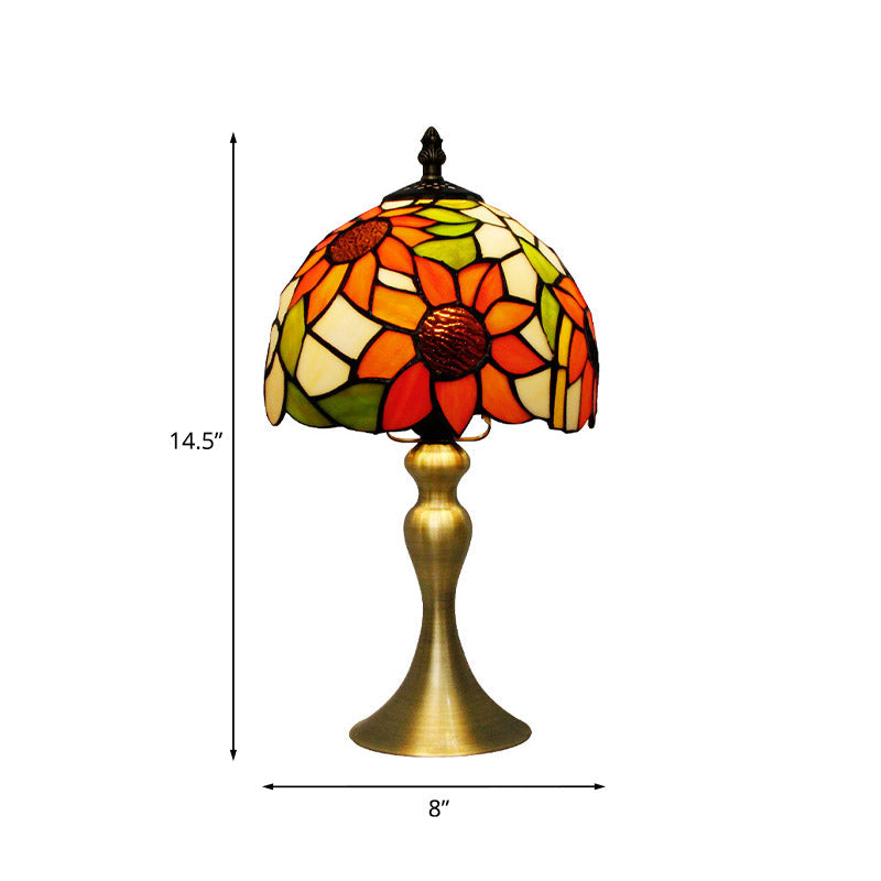 Sunflower Stained Glass Tiffany Table Lamp With Brass Base