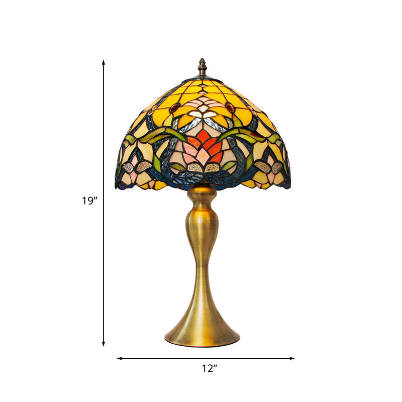 Homam - Brushed Brushed Brass 1 Head Nightstand Light Tiffany Floral Glass Bowl Shade Table Lamp