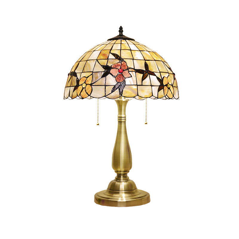 Marina - Tiffany Sparrow Pull-Chain Night Light Table Lamp: 2-Head Shell Design