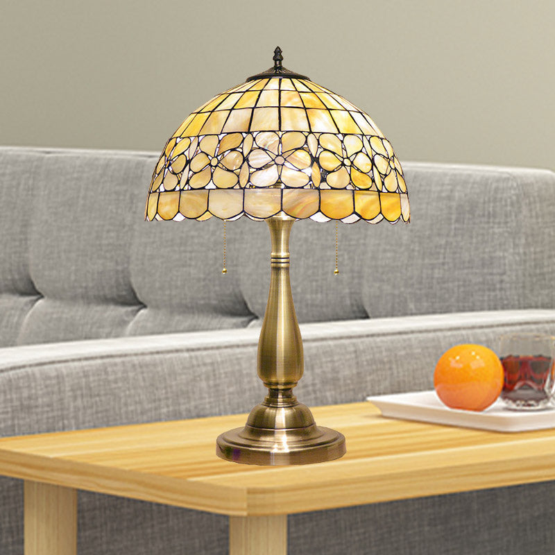 Giulia - Gold Gold Scalloped Bowl Nightstand Lamp Tiffany 2 Lights Shell Table Lighting with Pull Chain Switch