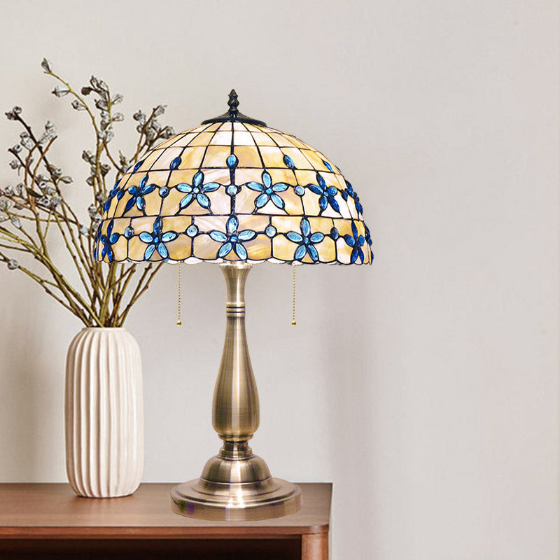 Caterina - Jewel Petals Night Stand Light: Tiffany-Style Shell Lamp with 2 Heads