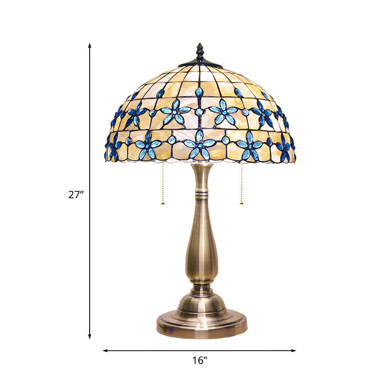 Caterina - Jewel Petals Night Stand Light: Tiffany-Style Shell Lamp with 2 Heads