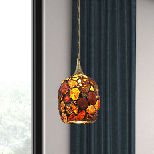 Antiqued Brass Tiffany Agate Pendant Lamp with Pebble Design