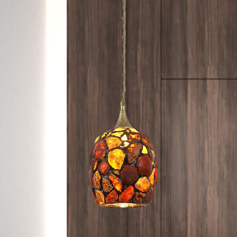 Antiqued Brass Tiffany Agate Pendant Lamp with Pebble Design