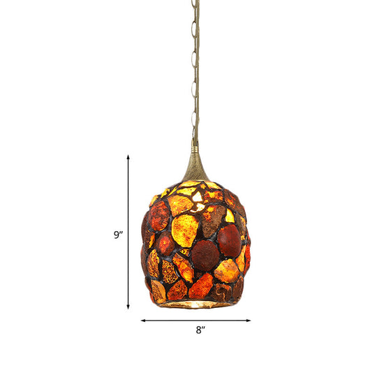 Antiqued Brass Tiffany Agate Pendant Lamp with Pebble Design