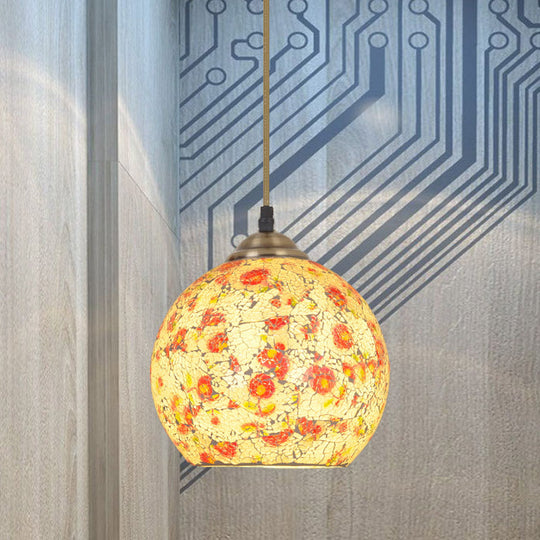 Hemispherical Tiffany Crackle Glass Pendant Light - Bronze Finish