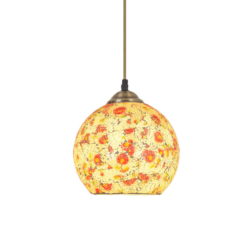 Hemispherical Tiffany Crackle Glass Pendant Light - Bronze Finish