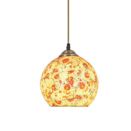 Hemispherical Tiffany Crackle Glass Pendant Light - Bronze Ceiling Fixture