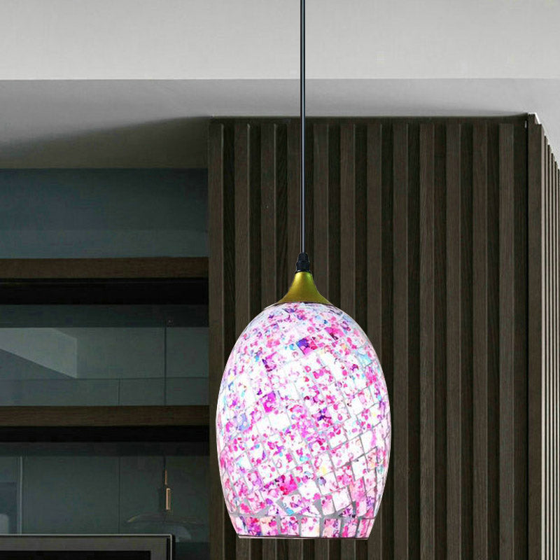 Black Tiffany Hanging Light With Red/Pink/Black Crackle Glass Shade - Perfect For Dining Tables Pink