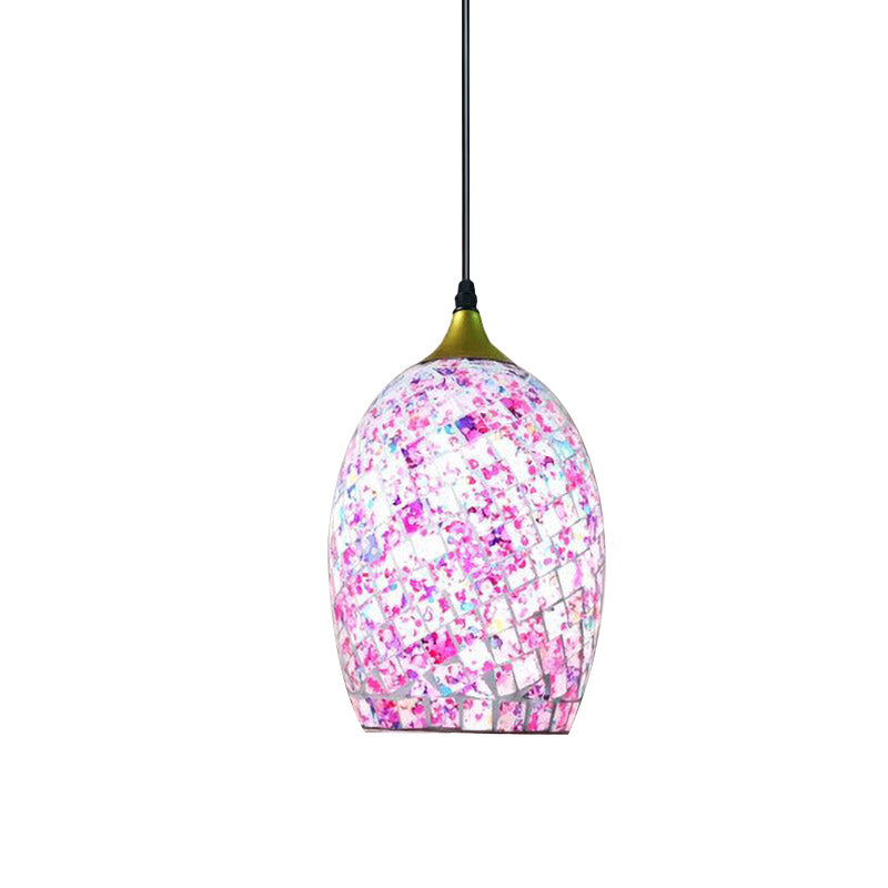 Black Tiffany Hanging Light With Red/Pink/Black Crackle Glass Shade - Perfect For Dining Tables