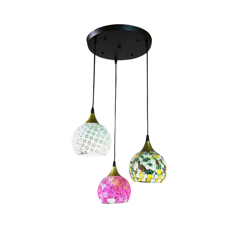 Black Art Glass Pendant Lamp With Tiffany Stained Cluster Dome And Canopy Lights