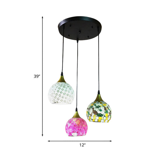 Black Art Glass Pendant Lamp With Tiffany Stained Cluster Dome And Canopy Lights