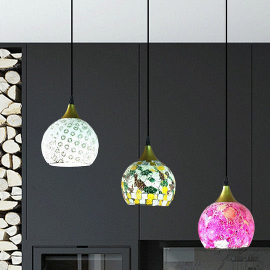 Black Tiffany Stained Glass Cluster Pendant Lamp with 3 Hanging Lights - Dome Design