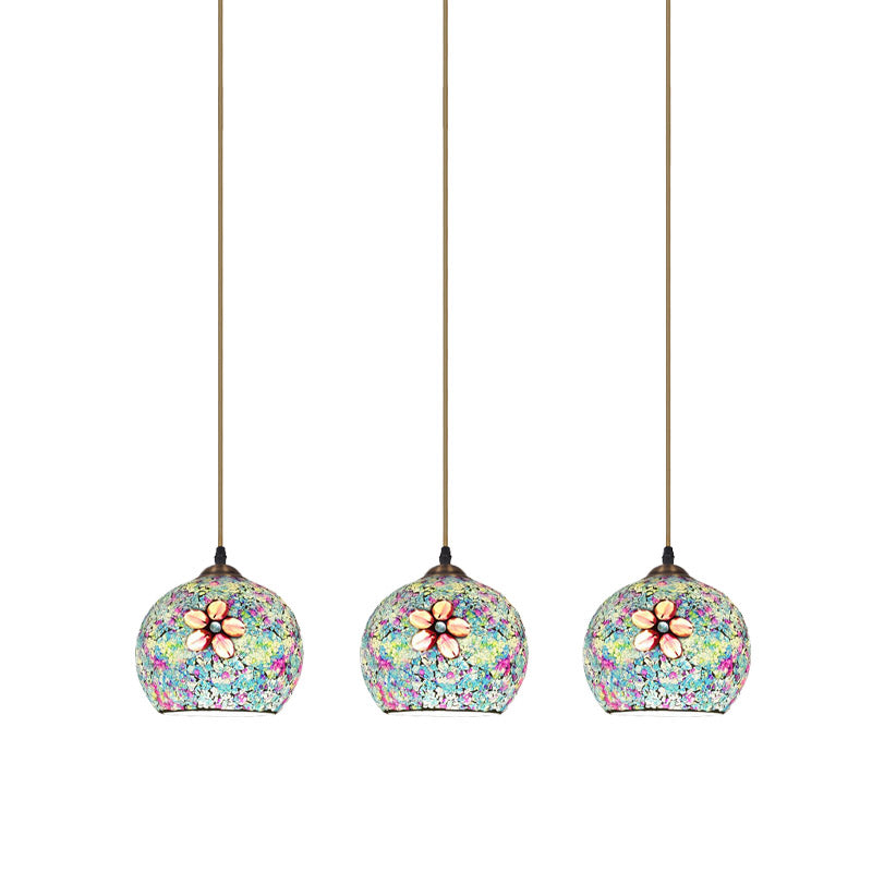 Tiffany-Style Multicolored Flower Glass Hanging Light with 3 Heads in Bronze